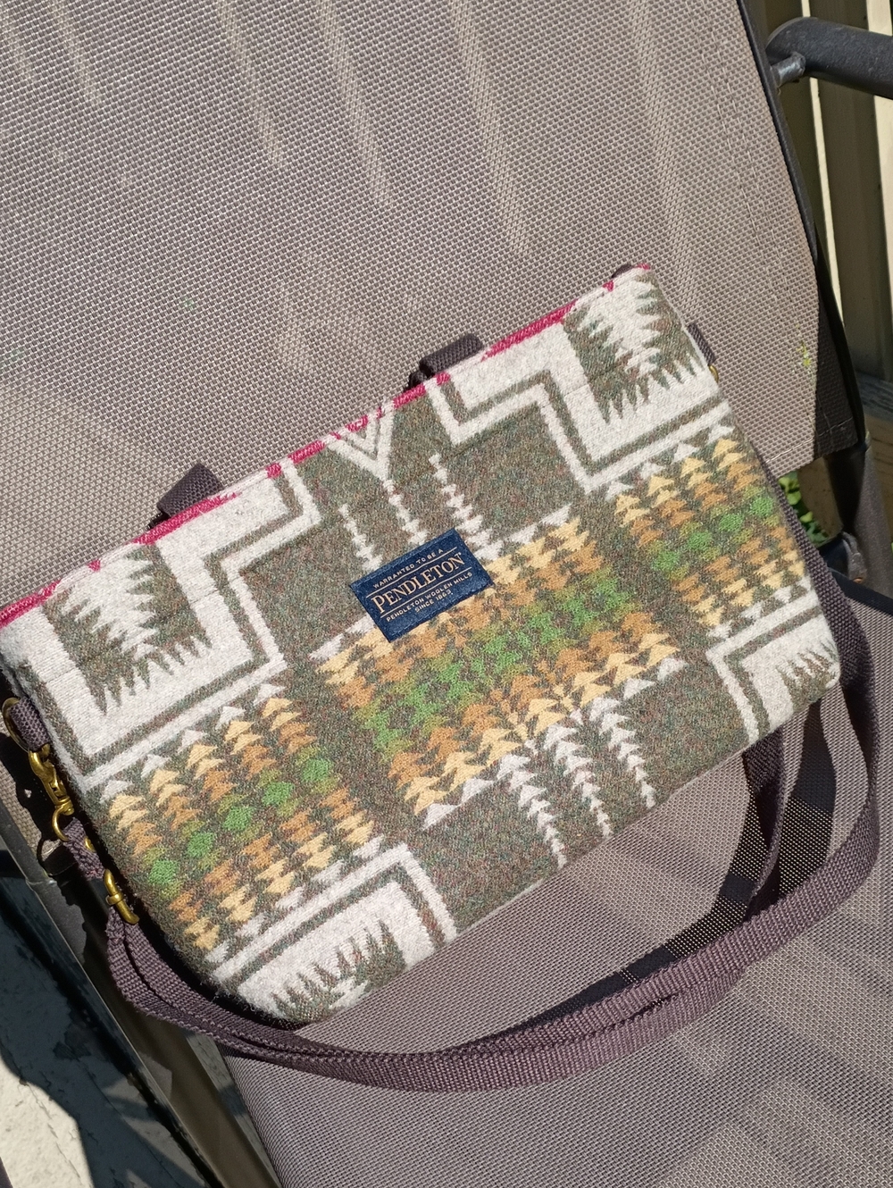 Pendleton Green, Tan & Pink Wool Crossbody Bag